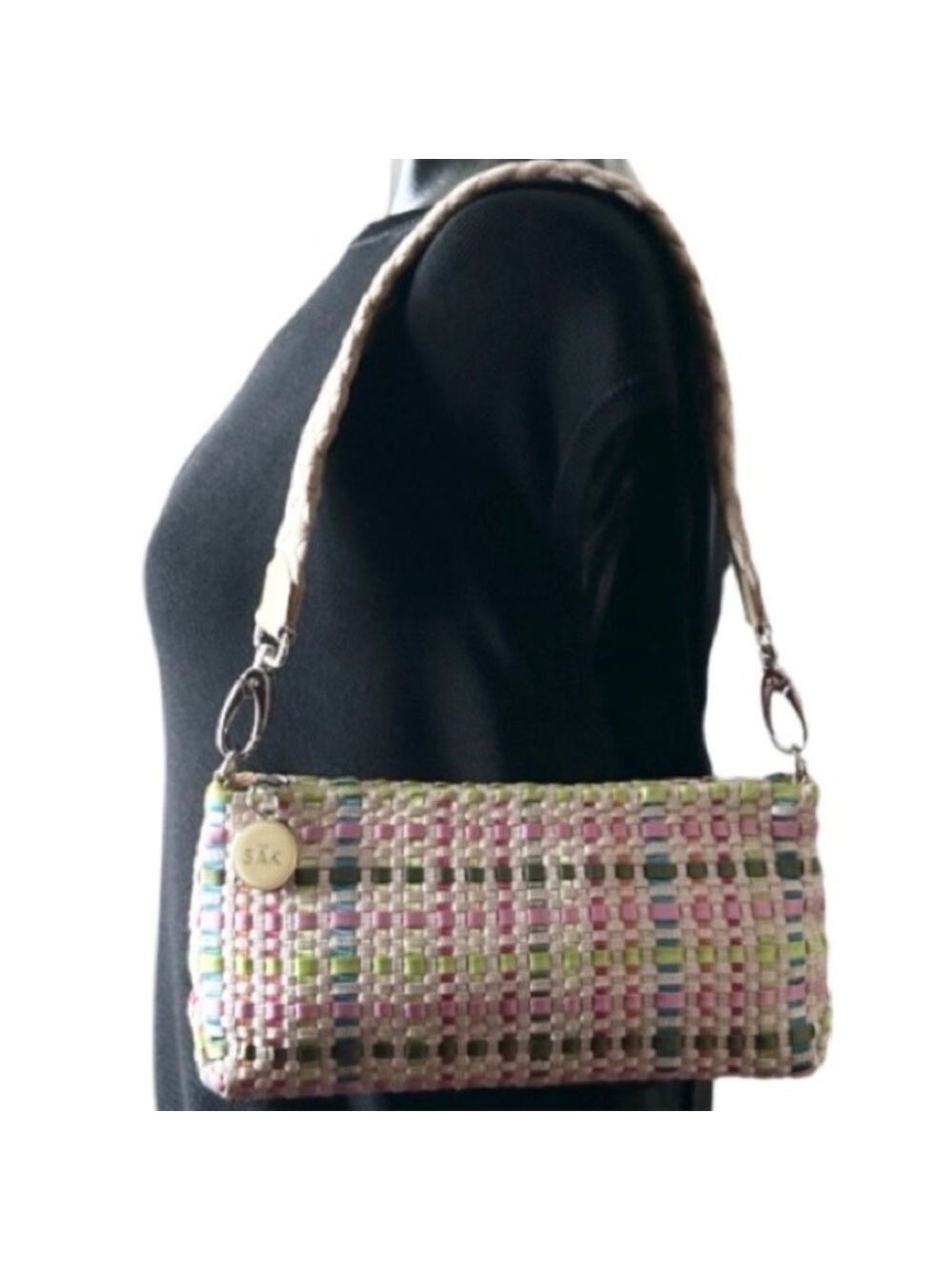 THE SAK Pastel Spring Bouquet Ribbon Basket Weave Clutch Purse Shoulder Strap - Picture 8 of 8